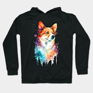 Rainbow Pembroke Corgi Watercolor Art Hoodie